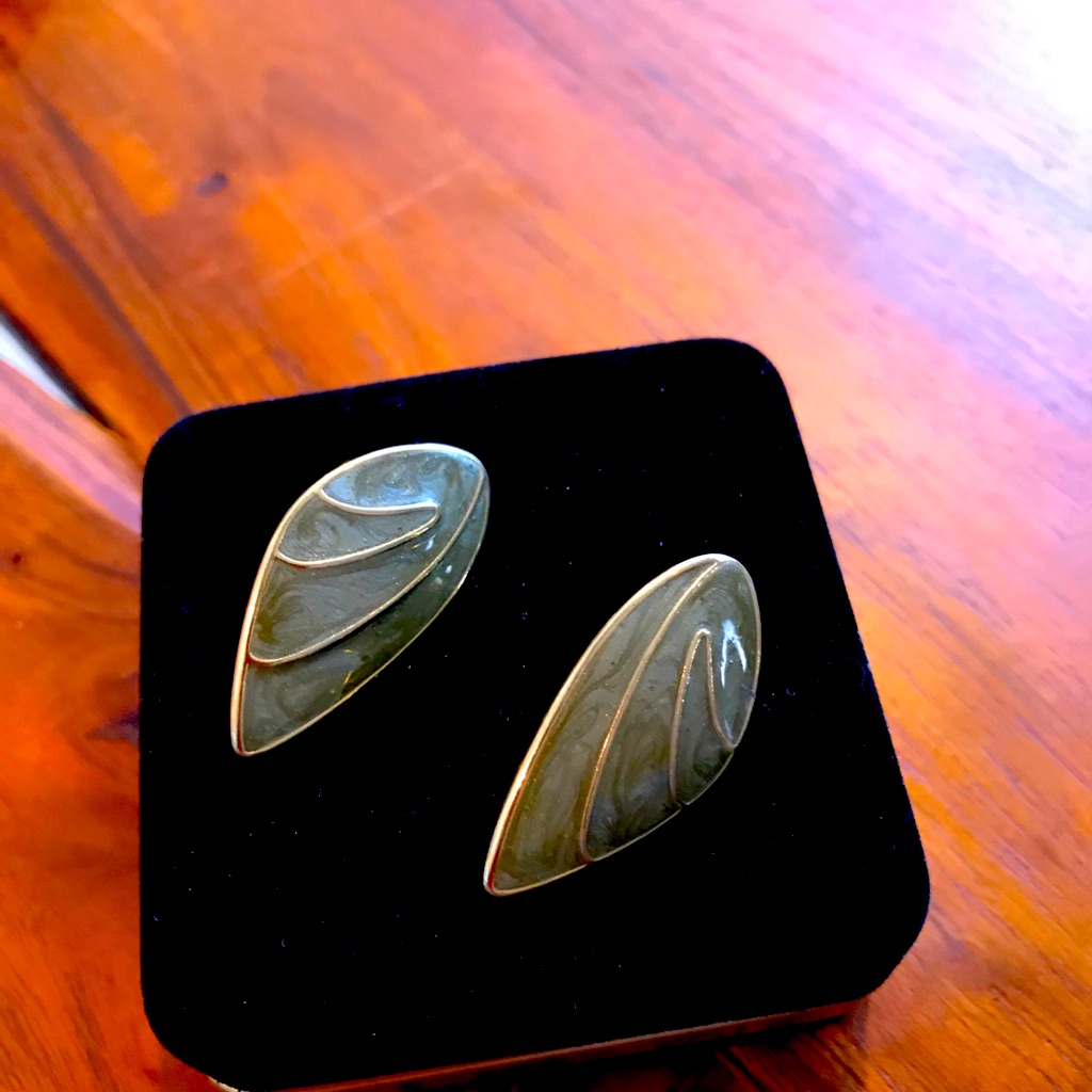Vintage 1980s Enameled Post Earrings Sage Green
